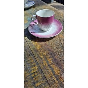 Vintage Porcelain Ornate White / Pink Demitasse Cup and Saucer